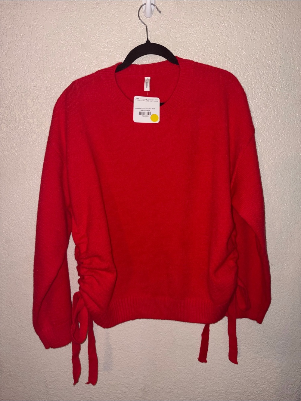 ❤️🎀NWT Wishlist "Emma Ruched Sweater” Functional Side Bows🎀🎀Detail • Red❤️ Large - Picture 6 of 12